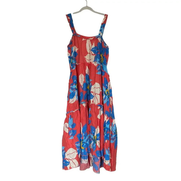 Free People Dresses & Skirts - FREE PEOPLE Moonshine Midi Dress Linen Blend Floral Tropical Size Small Red Blue